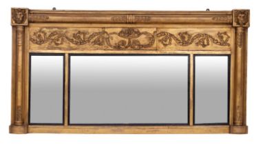 A Regency or George IV giltwood and composition framed overmantel mirror,
