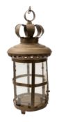 A brass and glazed hanging lantern,
