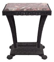 An Anglo Indian carved and stained hardwood and marble topped occasional table,