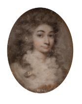 British School, circa 1790 Portrait of Mrs Johnstone, head and shoulders, in white dress,