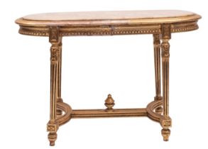 A giltwood and marble topped oval occasional table in Louis XVI style,