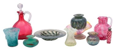 A group of studio and other coloured glassware,