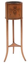 An Edwardian satinwood and marquetry jardiniere stand in Sheraton Revival style,