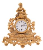 A French gilt spelter mantel timepiece, having an eight-day duration timepiece movement,