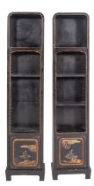 A pair of black lacquered and Chinoiserie decorated bookcases in George III taste,