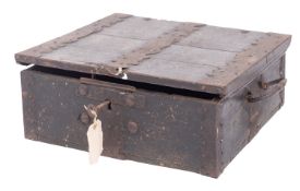 An iron mounted oak strongbox,