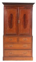 An Edwardian mahogany and line inlaid linen press in George III style,