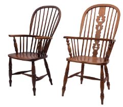 A Victorian elm, ash and oak Windsor elbow chair,