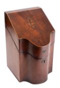 A George III mahogany and marquetry serpentine front knife box,