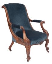 A Victorian walnut and upholstered nursing chair,