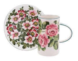A Bovey Weymss jug decorated with pink cabbage roses, painted and impressed Wemyss,