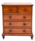 A Victorian mahogany apprenticeman's rectangular chest; with two short and three long drawers,