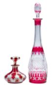A mixed lot of glassware comprising a silver mounted clear glass decanter and stopper, London 1969,