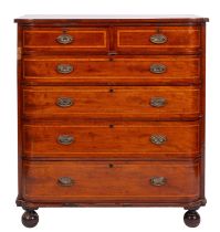 A George IV mahogany and crossbanded bow front chest of drawers,