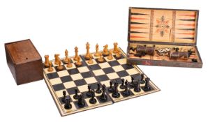 A Victorian Staunton pattern ebony and boxwood chess set, probably by F.H.