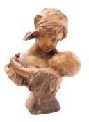 A Belgian painted plaster bust group of a mother and child,
