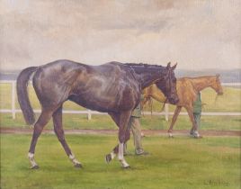 L. Brooksby (British, Contemporary) Down at the start, Derby Day Oil on canvas 38 x 48.