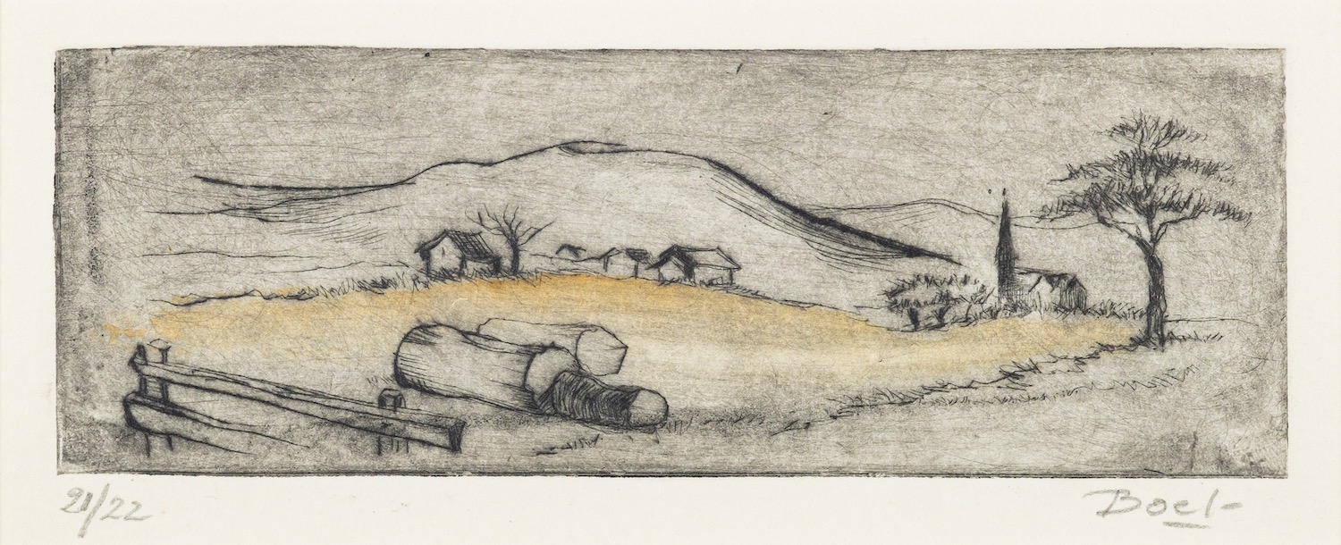 Maurice Boel (Belgian,1913-1998) Landscape with a Church and cottage Pencil 19. - Image 2 of 6
