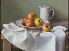 Gerald Norden (British,1912-2000) Still life of apples on a table Oil on canvas 29.5 x 39.