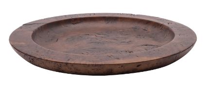 Frances Dease [Contemporary] a turned burr oak platter, dated 1 May 1976, 41.5cm diameter.