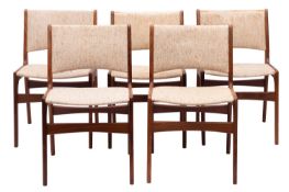 Five Danish 'Model 89' teak dining chairs, designed by Erik Buch for Povl Dinesen,