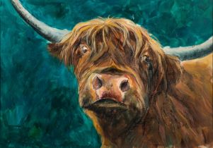 Thuline (Belgian, 20th Century) Highland cow Acrylic and pastel 39.5 x 56.