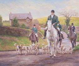 L. Brooksby (British, Contemporary) Exe Valley hounds Oil on canvas 49 x 58.