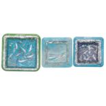 Margaret Johnson [Contemporary] three glass dishes of square form decorated with silk straw and