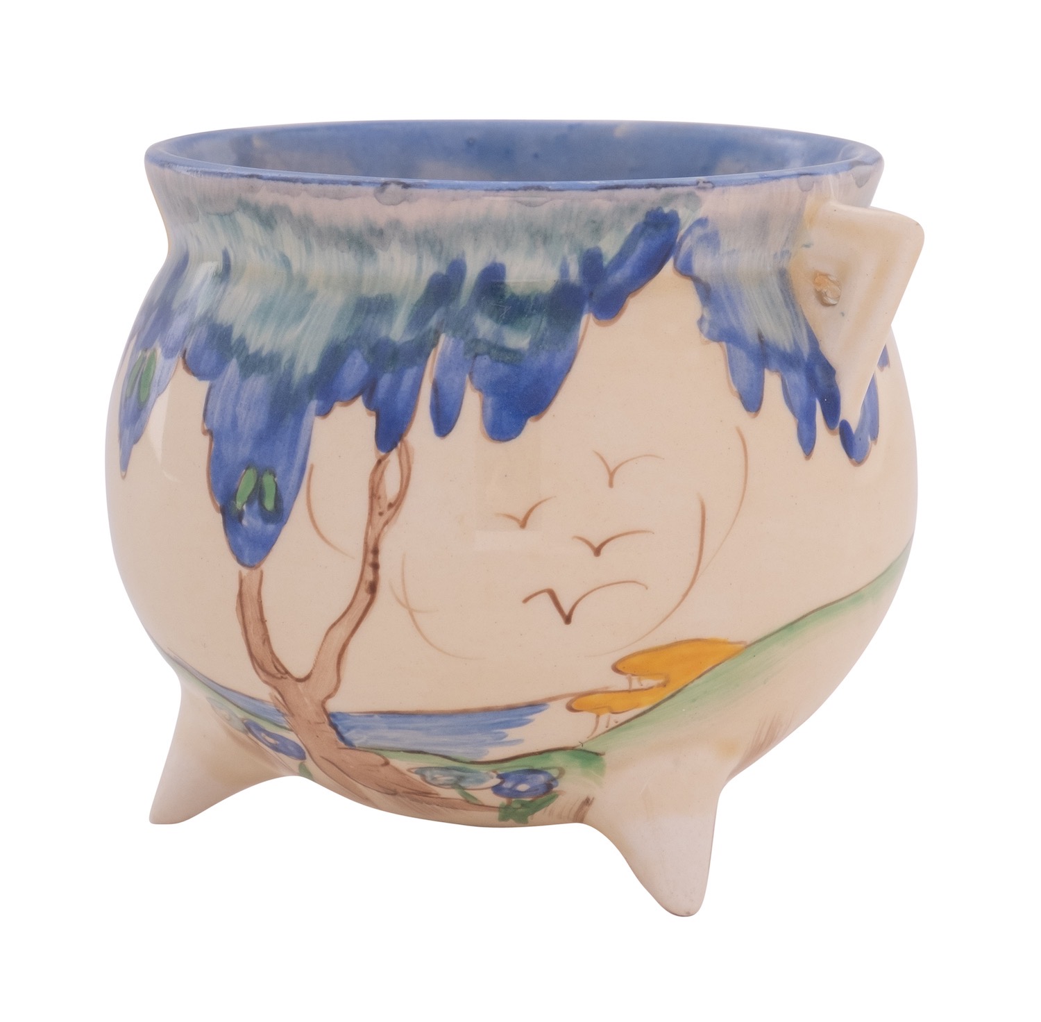 A Clarice Cliff cauldron and vase, the former decorated in the Blue Taormina pattern, - Image 2 of 2