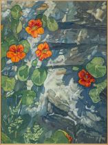 *Francis Hewlett (British, 1930 - 1912) 'Nasturtiums' Oil on panel 27.