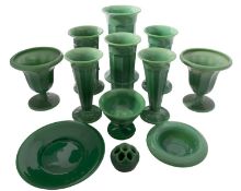 A group of Davidson pressed Jade glass, comprising four faceted cylinder jars, pattern no.