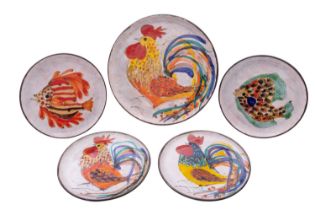 Five Le Brescon [Vallaruris] pottery plates,