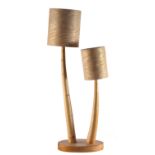 Peter Lanyon [Contemporary] an ash double stem table lamp with ash shades, 87cm high.