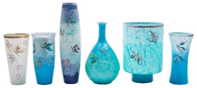 Margaret Johnson [Contemporary] five glass vases and a lamp,