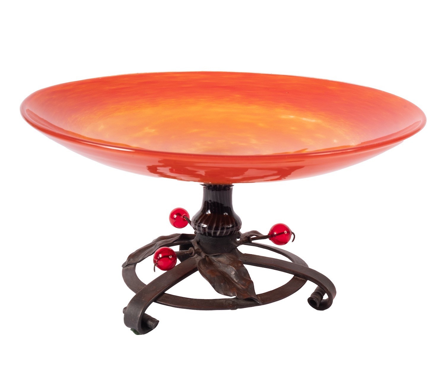 A Schneider Art Deco orange glass comport,