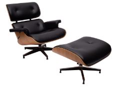 After Charles & Ray Eames for Herman Miller, a model 670 lounge chair and model 671 ottoman,