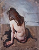 *Michael J. Austin (British, b.1959) Study of a female nude Oil on board 48.5 x 38.