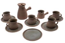 A Lowerdown Pottery stoneware coffee set, comprising a coffee pot and cover, milk jug,