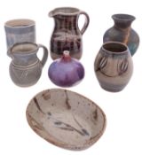 A mixed group of studio pottery,