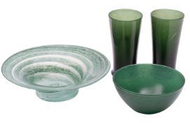 A group of green glass,