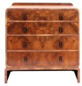 A walnut and burr walnut chest of drawers, in Art Deco style, circa 1930; with raised back,
