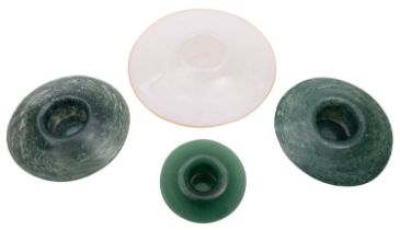 Four Vasart glass bowls, of squat globular form with broad flanged rim,