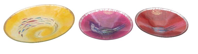 Margaret Johnson [Contemporary] three glass dishes of circular form decorated with silk straw and