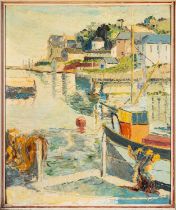 Laurence George (British, 20th Century) Brixham marina Oil on canvas 60 x 49.