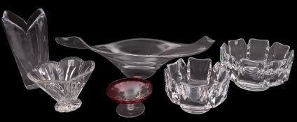 Two Orrefors glass Corona bowls after a design by Lars Hellsten together with an Orrefors glass