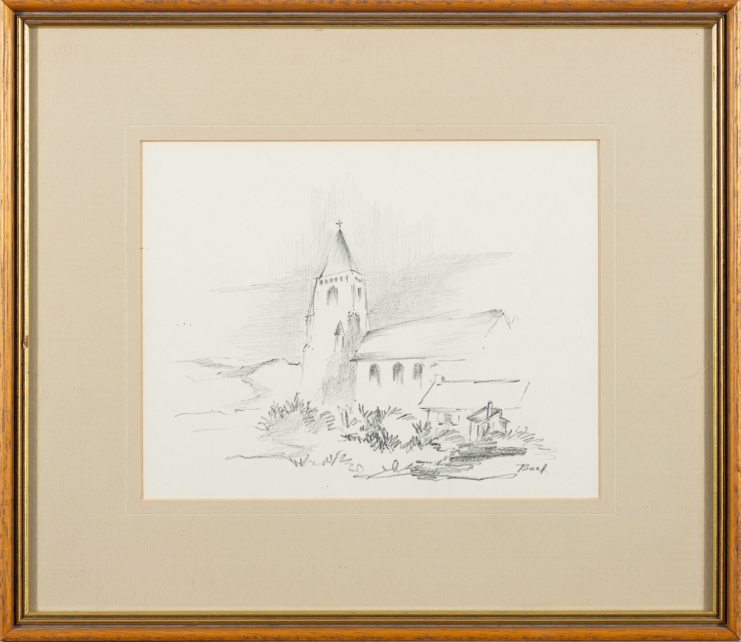 Maurice Boel (Belgian,1913-1998) Landscape with a Church and cottage Pencil 19. - Image 5 of 6