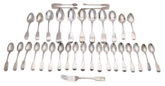 A mixed collection of silver Fiddle pattern flatware, various makers and dates,