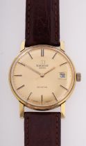 Tissot Seastar a gentleman's quartz wristwatch with a gold-plated case and leather strap,