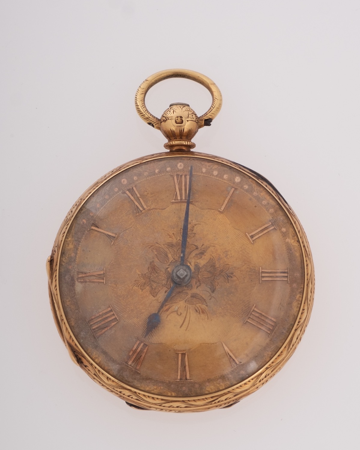 John Bell, York, an 18ct gold open-faced pocket watch the gold dial with engraved decoration,