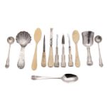 A small collection of silver and bone mounted flatware and utensils,